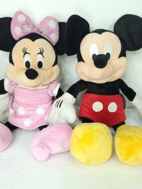 Lot of 2 Mickey Silver Pink Polka Dot Minnie Mouse Plush Stuffed Animal  18"